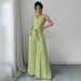 Women's Clothing Matronly Style Pleated Jumpsuit With Bow Tie Waist Fitted Suit Collar Fashion_ecoleips.com