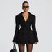 Women's Clothing Sophisticated V-Neck Blazer Dress With Long Sleeves - Stretch Milk Silk Fabric, Slim-Fit Office To Evening Dress For Women_ecoleips.com