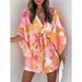 Cross-border European And American Foreign Trade Clothing, Summer Women's Flutter Sleeve V-neck Tie-dye Printed_ecoleips.com