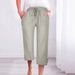 Suitable For All Seasons Summer Autumn New Women's Loose Breathable Linen Capri With Side Pockets And Split Hem Casual Pants_ecoleips.com