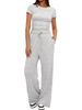 Women's Spring Autumn Wide Leg Pants Suit Short Sleeved Casual Commuting Sportswear Two Piece Set Home Wear_ecoleips.com