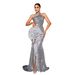 Women's Clothing New High End Sleeveless Off Shoulder Banquet Sequined Hip Wrapped High Slit Evening Dress Bridesmaid Dress Dress For Women_ecoleips.com