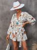 K Women's Floral Long Sleeved Shorts V-neck Jumpsuit_ecoleips.com