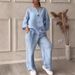 Women's Clothing Summer Fashion Experts V Neck Long Sleeved Trousers Multi Color Cotton And Linen Ladies Suit_ecoleips.com