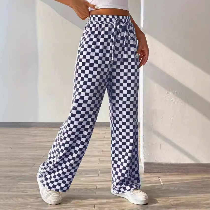 Women's Clothing Women's Plaid Print Straight Wide Leg Pants New Style_ecoleips.com