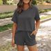 Women's Clothing Twisted Thread Leisure Suit For Women Summer New Solid Color Short Sleeved Top Shorts Two Piece Suit_ecoleips.com