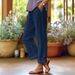 Women's Cotton Linen Straight Leg Pants Loose Fit Solid Color Elastic Waist Casual Pants With Pockets_ecoleips.com