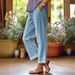 Muslim Women's Cotton And Linen Loose Solid Color Elastic Waist Pocket Straight Casual Pants_ecoleips.com