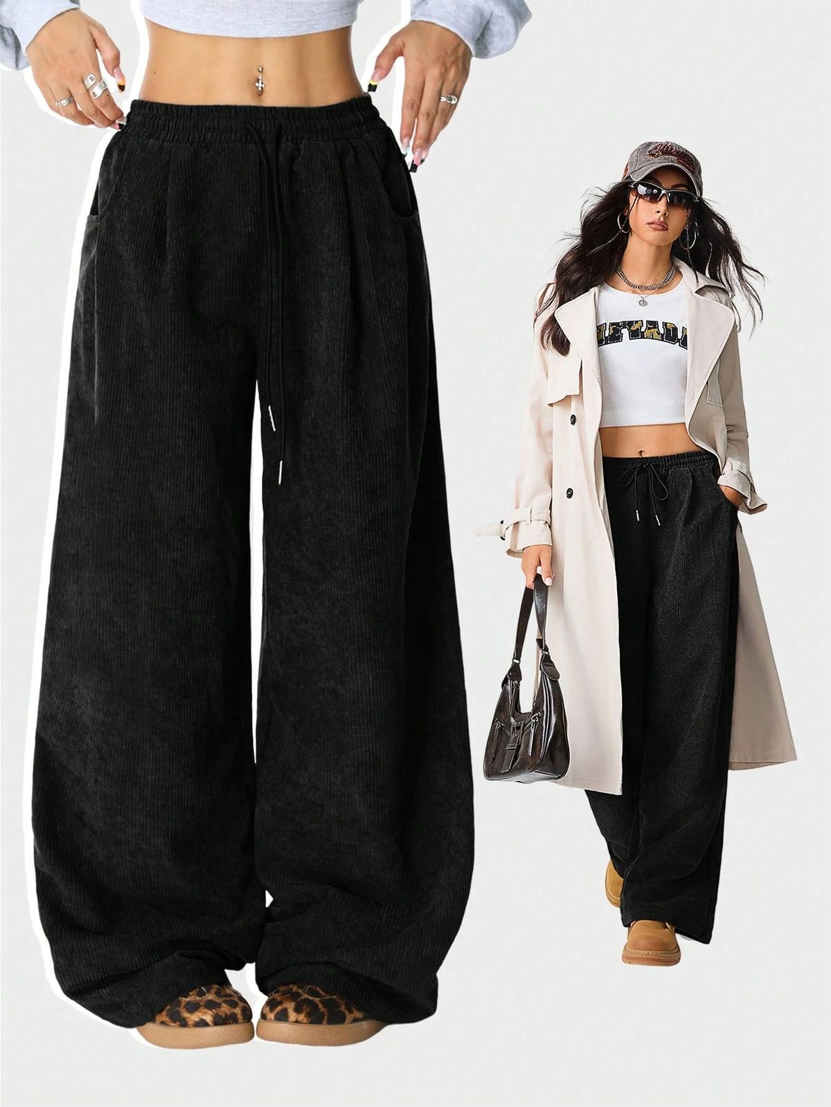 Women's Clothing High Waist Casual Wide Leg Pants For Women Drawstring Drape Lazy Fashion Versatile Bottoms_ecoleips.com