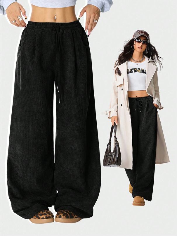 Women's Clothing High Waist Casual Wide Leg Pants For Women Drawstring Drape Lazy Fashion Versatile Bottoms_ecoleips.com