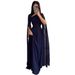 Elegant Navy Blue Maxi Dress Long Sleeve A-Line Stretch Polyester Casual And Formal Wear Defined Waist Versatile XS to XXXL_ecoleips.com