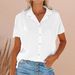 Women's New Style Short Sleeve Solid Color Button Collar Cotton Linen Casual Shirt_ecoleips.com