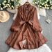 Elegant Retro Style Women's Dress Stand Up Collar Single Breasted Lantern Sleeve Slimming Waist Rhinestone Embellishments High End_ecoleips.com
