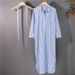 2021 Summer-Autumn Linen Vertical Striped Long-Sleeve Shirt With Tie, Korean Vintage Versatile Women's Dress_ecoleips.com