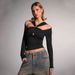 Women's Clothing Off-Shoulder Slim Fit T-Shirt Elegant Fashion Design Top For Autumn Winter_ecoleips.com