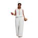 Plus Size Women's Solid Color Sleeveless Tie Waist High Waisted Trousers Set European American Style Versatile Women's Clothing_ecoleips.com