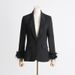 Women's Long Sleeve Top with Rhinestone Studded Neckline And Ostrich Feather Trim Cuffs European American Style for Autumn_ecoleips.com