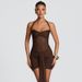 European And American Style Women's Summer Short Dress D26DS054 Solid Color Casual Mesh Patchwork Twisted Halter Neck with Ribbon_ecoleips.com