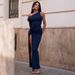 New Arrival Fashion Elegant One Shoulder Long Sleeve Bodycon Slit Dress For Women Casual Party Daily Wear_ecoleips.com