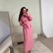 Women's Clothing Modest Set Elegant Long Sleeve Wrap Dress Set – Fall Office Chic, Stretch Polyester Blend, Adjustable Waist, Navy/Blush/White_ecoleips.com
