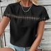 Women's Clothing V Neck Lace Splicing Loose Casual Eyelet T Shirt_ecoleips.com