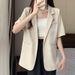ng2510292 Lightweight Women's Blazer 2025 Summer New Korean Style Suit Jacket Casual Loose Fit Petite Versatile Short Sleeve Top_ecoleips.com