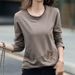 2026 Korean-Style Embroidered Pocketed Long-Sleeved T-Shirt For Women Perfect For Autumn; Available In Large Sizes, Fe_ecoleips.com
