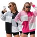 Women's Color Block Hooded Sweatshirt, Casual Loose Fit Long Sleeve Pullover, Soft Polyester-Spandex Blend Top For Fall & Winter (S-XXL)_ecoleips.com