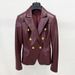 Elegant Burgundy PU Leather Blazer Jacket For Women - Slim Fit Fashion Outerwear With Notched Lapel, Stretch Comfort & Versatile Styling_ecoleips.com