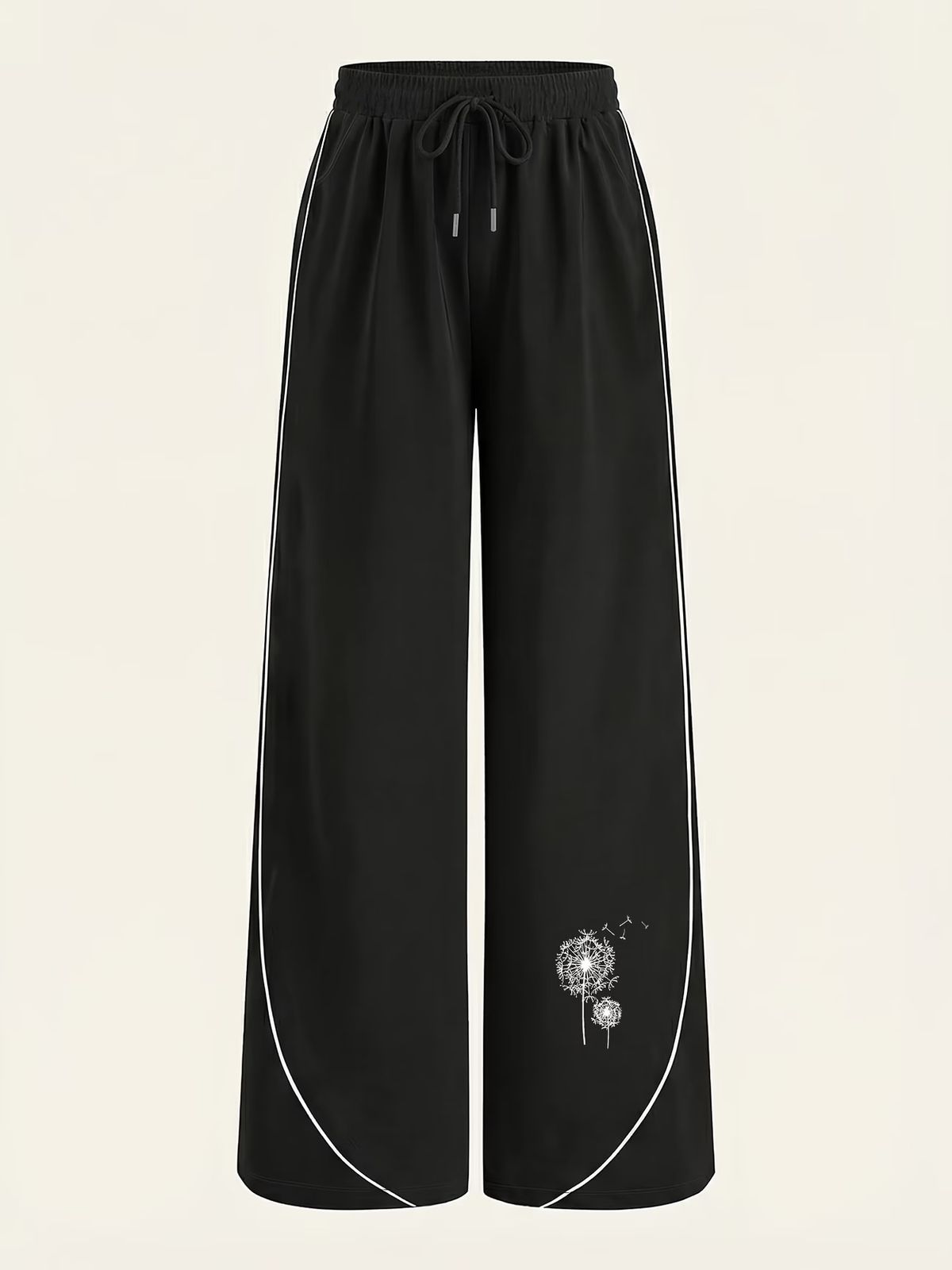 Women's Dandelion Print Jogger Pants – Soft Loose-Fit Minimalist Lounge Pants (Breathable Cotton Blend)_ecoleips.com