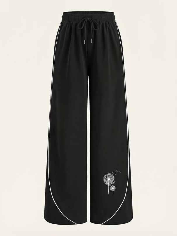 Women's Dandelion Print Jogger Pants – Soft Loose-Fit Minimalist Lounge Pants (Breathable Cotton Blend)_ecoleips.com
