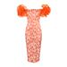 Women's Clothing Mesh Sleeves Stitching Printed Hip Skirt Mid Length Skirt Party Evening Dress_ecoleips.com
