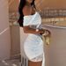 Women's Sexy Strapless Off-Shoulder Spliced See-Through Bodycon Dress Mini Skirt Belted European American Style E-Commerce Fashion_ecoleips.com