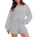 Women's Autumn/Winter Long-Sleeved Shorts And Loose-Fitting Casual Home Wear Set_ecoleips.com