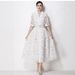 Women's French Style Lace Dress Light Luxury Heavy Suit Collar Waist Cinching Hollowed Out Slimming Midi Skirt With Belt_ecoleips.com