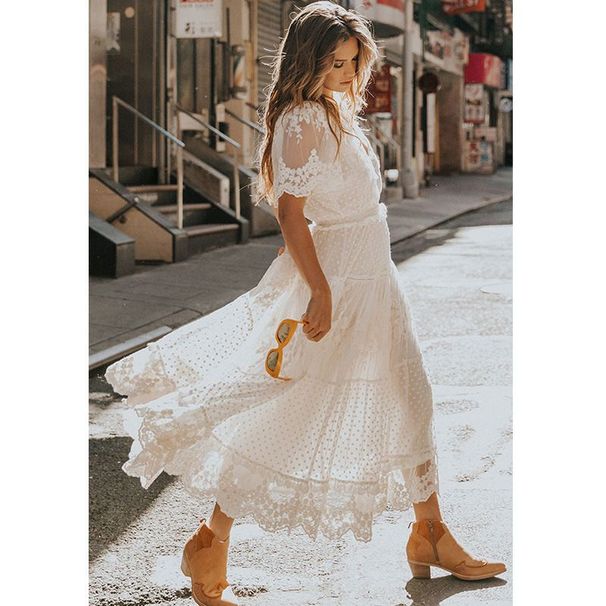 Women's V-neck Sexy Short-sleeved Lace Dress_ecoleips.com
