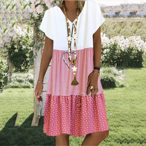 Elegant Womens Short Sleeve V Neck Printed Midi Length A Line Casual Party Dress Summer Daily Wear Fashion Dress_ecoleips.com