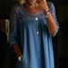 Women's Clothing Women's Loose Fitting Hollowed Out Lace Casual Loose Denim Shirt Solid Color Style For Formal & Casual For Women_ecoleips.com