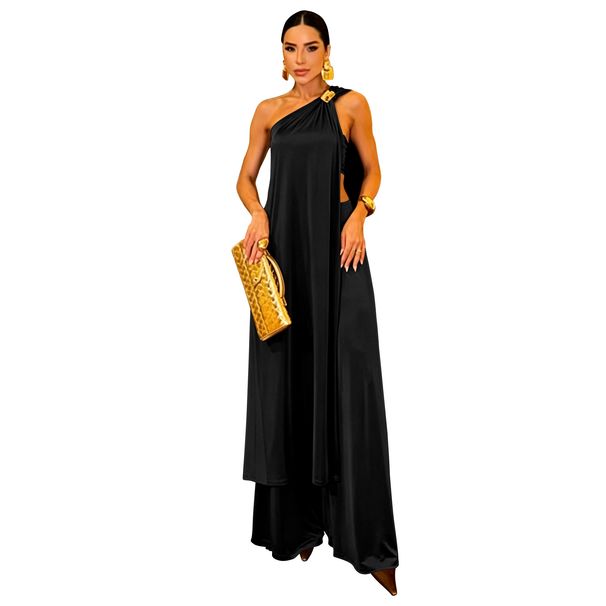 Summer Women's Long Loose Top And Solid Color Trousers Set American Fashion_ecoleips.com