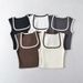 Women's French Style Stretchy Fitted Top Square Neckline Sleeveless Short Striped Color Block Vest New Spring_ecoleips.com