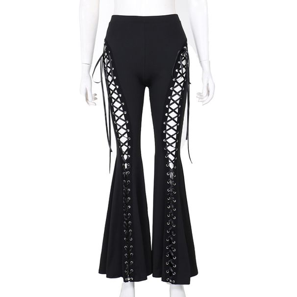 Women's Dark Street Style Eyelet Lace up Flare Pants Summer 2024 New Arrival CF24009 without Cover_ecoleips.com
