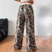 Women's Fashion Casual Elastic Waist Camouflage Print Slim Wide Leg Mopping Pants_ecoleips.com