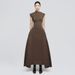 Minimalist Asymmetrical Hem Sleeveless Maxi Dress For Women - Solid Color Round Neck Elegant Casual Dress (Black/White/Coffee)_ecoleips.com
