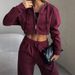 Women's Casual Cropped Hoodie With Tie-waist Jogger Pants Set - Streetwear Two-piece Outfit In Grey, White, Burgundy, Blue_ecoleips.com