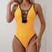 Women's one-piece swimsuit sexy yellow one-piece swimsuit _ecoleips.com