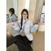 Japanese Korean Vibe Striped Bow Cotton Jacket – Winter Fashion Thickened Warm Coat, Cute & Stylish Short Puffer Coat With Princess Sleeves (Blue)_ecoleips.com