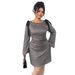 Women's Clothing Plus Size Clothes Elegant Plus Size Long Sleeve Dress With Bow & Plaid Design – Flared Sleeves, Round Neck, Slim Fit For Women_ecoleips.com