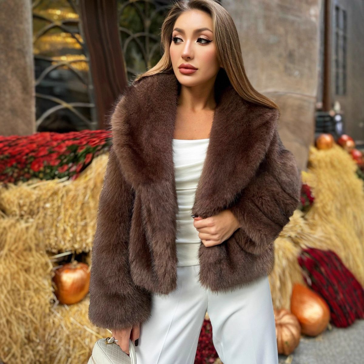 Women's Clothing Luxury Faux Fur Coat – Winter Warm Thickened Jacket With Notched Collar & Pockets_ecoleips.com