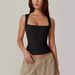 Women's Clothing Camisole Vest Hot Girl Fashion Camisole Style Autumn Square Collar Top Milk Silk_ecoleips.com