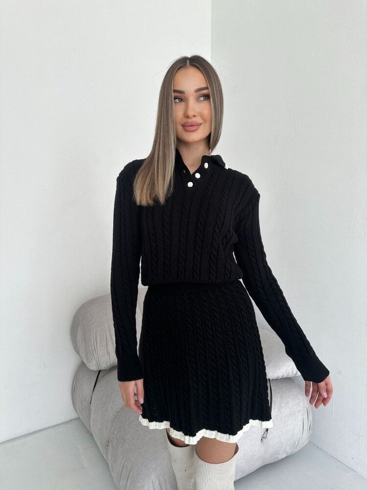 2026 New Casual Dress Long Sleeve Knitted Button Sweater Short Skirt Two-Piece Set For Women_ecoleips.com